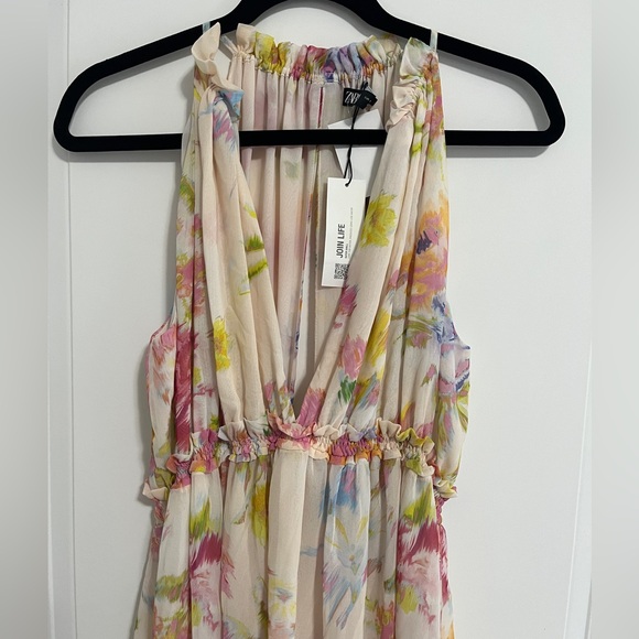 NWT - Zara Women’s Floral Print Chiffon Maxi Dress - Size L - Picture 2 of 13